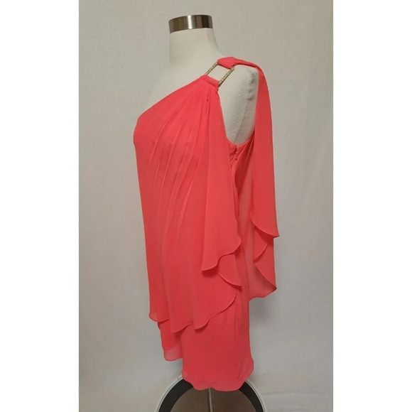 Laundry Shelli Segal Womens One Shoulder Draped Dress Bright Pink Size 4 Mini - Picture 6 of 8